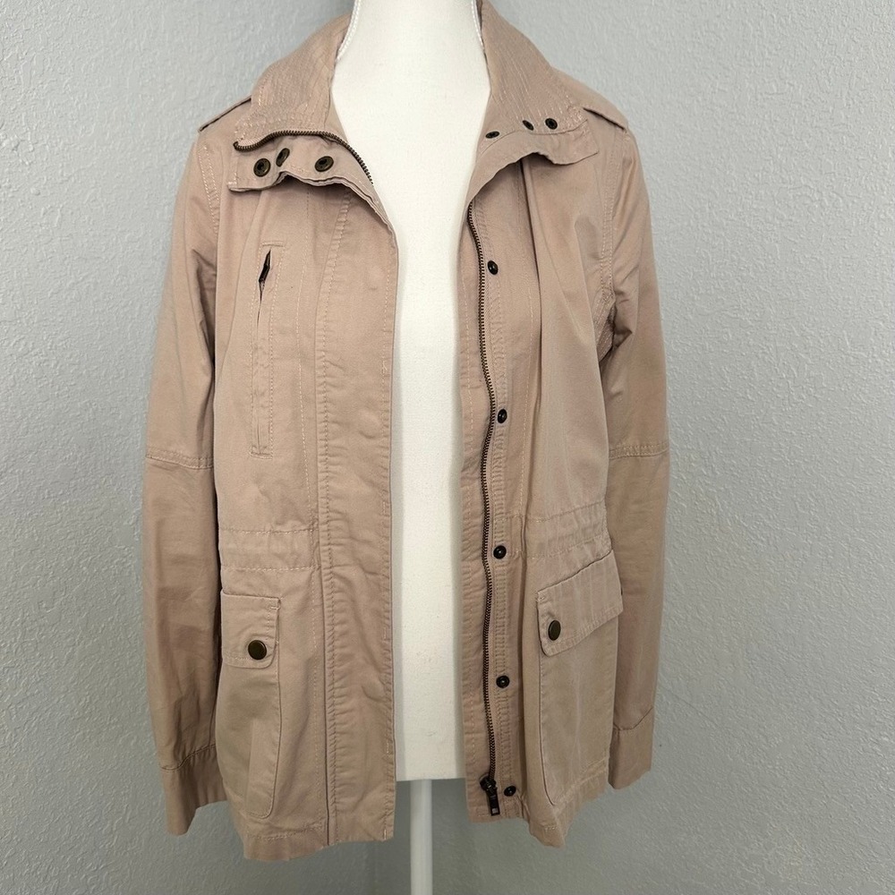 Endless Love Women's Large Tan Utility Anorak Jacket Snap Button Up Lightweight